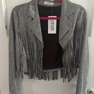 12th Tribe Shimmering Silver Fringe Blazer